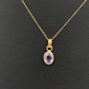 14K Gold Filled Faux Lavender Faceted Gem Pendant Chain Choker Necklace 15"